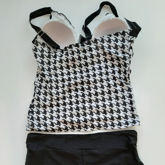 Womens Swimsuit Black White Houndstooth Plaid Tankini Swimwear Bathing Suit Sz L - Picture 5 of 6